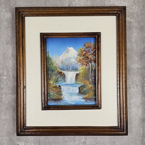 Original Oil Painting‎ by Marcelo Pincay Mountain Landscape Waterfall Trees